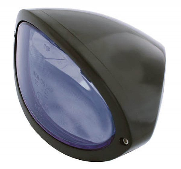 HIGHSIDER Scheinwerfer IOWA, oval - schwarz/ blaues Glas - untere Befestigung,  H4, 12 V 60/55W E-geprüft (1 Stück)