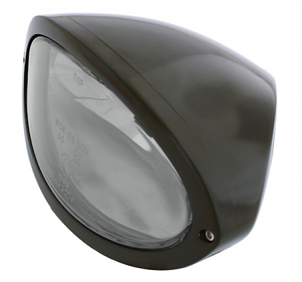 HIGHSIDER Scheinwerfer IOWA, oval - schwarz/ klares Glas - untere Befestigung,  H4, 12 V 60/55W E-geprüft (1 Stück)