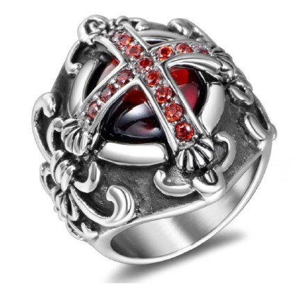 Ring "Cross Diamonds Red" / Size 10 (D=19,8mm) / Silver