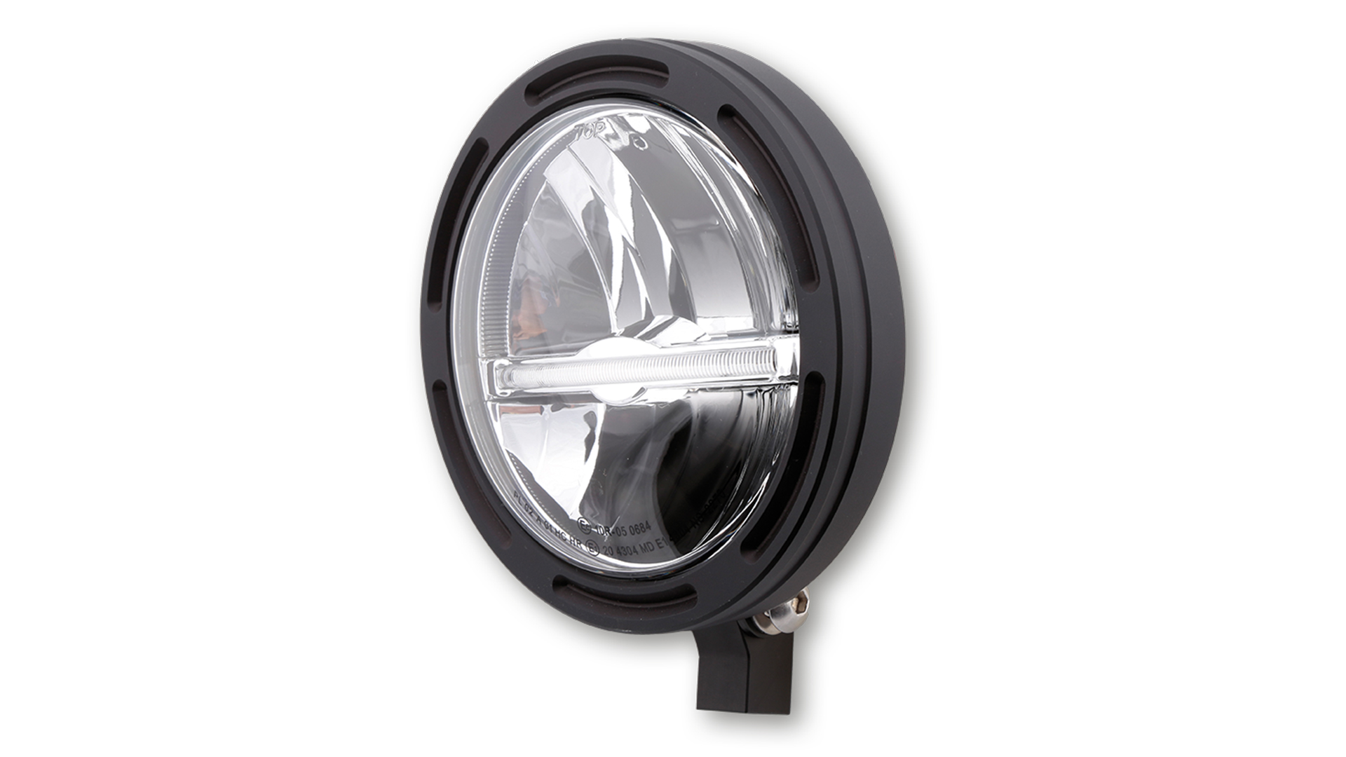 5 3/4 Zoll LED Hauptscheinwerfer FRAME-R2 JACKSON mit Standlichtleiste (Light guide system), rund, schwarz. Erhältlich mit seitlicher oder unterer Befestigung, E-geprüft.