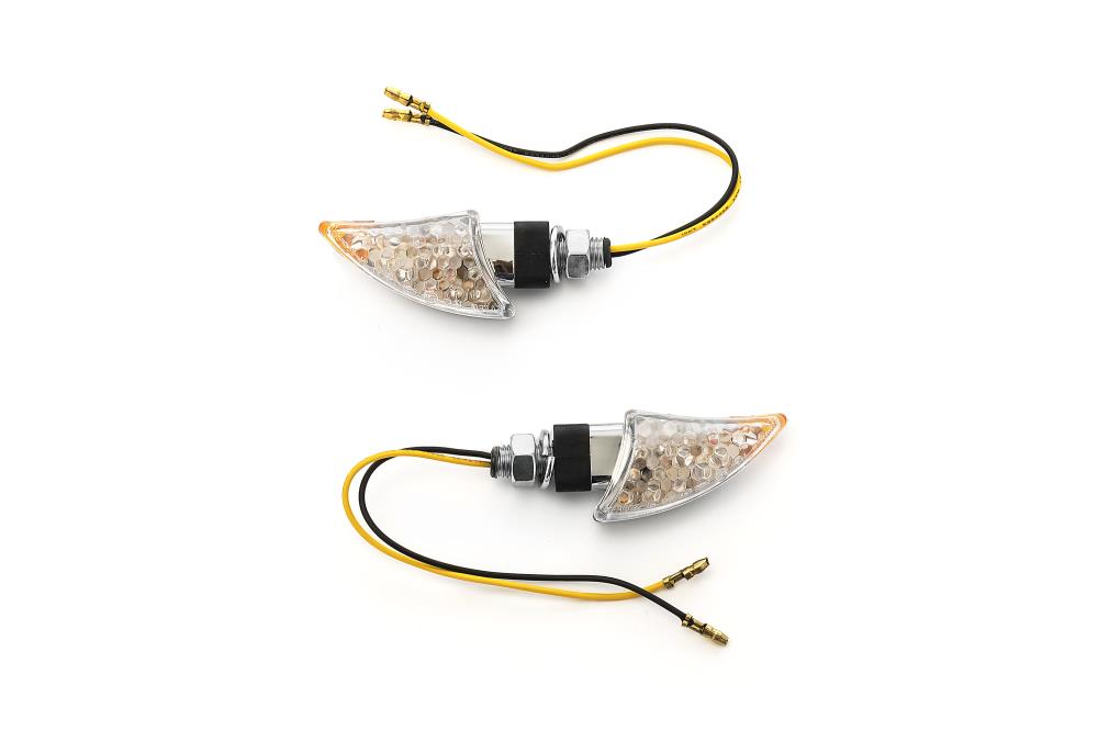 Highway Hawk LED Blinker Set "Shark" in Chrom E-Markierung M10 Montage Kurzer Stiel (2 Stk)