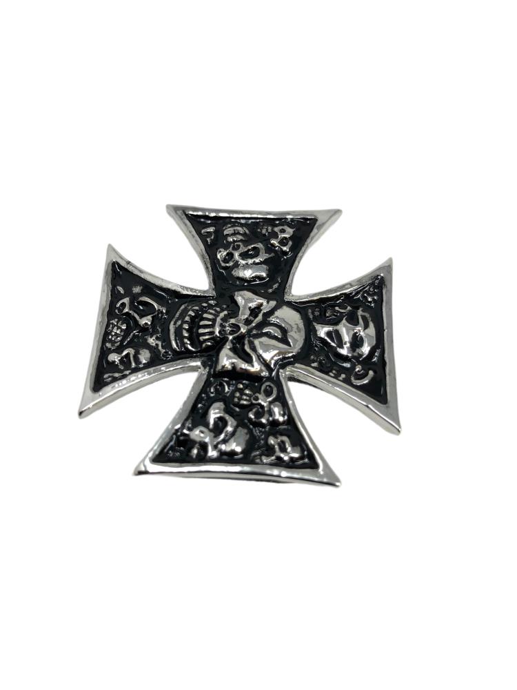 Highway Hawk Emblem "Eisernes Kreuz mit Totenkopf" in Chrom 4x4 cm zum Aufkleben