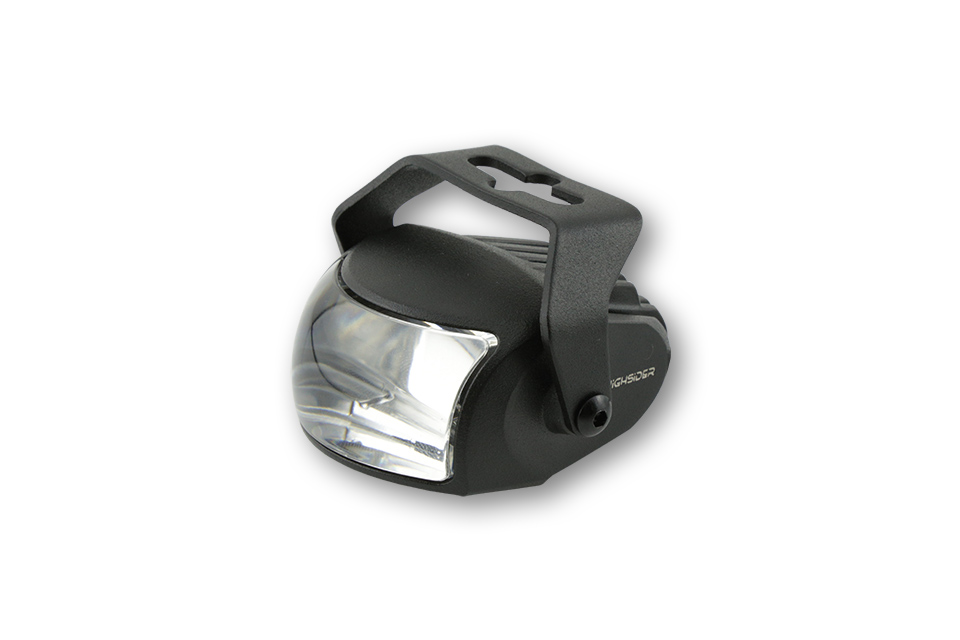 LED Abblendscheinwerfer COMET-LOW mit schwarzem Aluminiumgehäuse und Halter, E-geprüft.