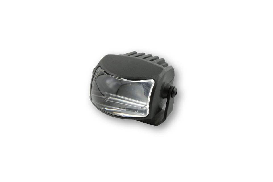 LED Abblendscheinwerfer COMET-LOW mit schwarzem Aluminiumgehäuse und Halter, E-geprüft.