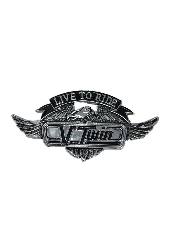 Highway Hawk Emblem V Twin "Live to Ride" mit Adler Emblem 55mm breit zum Aufkleben