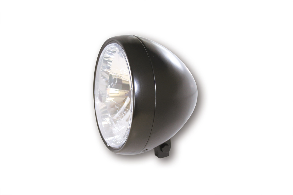 SHIN YO Scheinwerfer, 6 1/2 Zoll mit unterer Befestigung, Metallgehäuse schwarz seidenmatt, Klarglas-Reflektor mit Standlicht, E-geprüft.