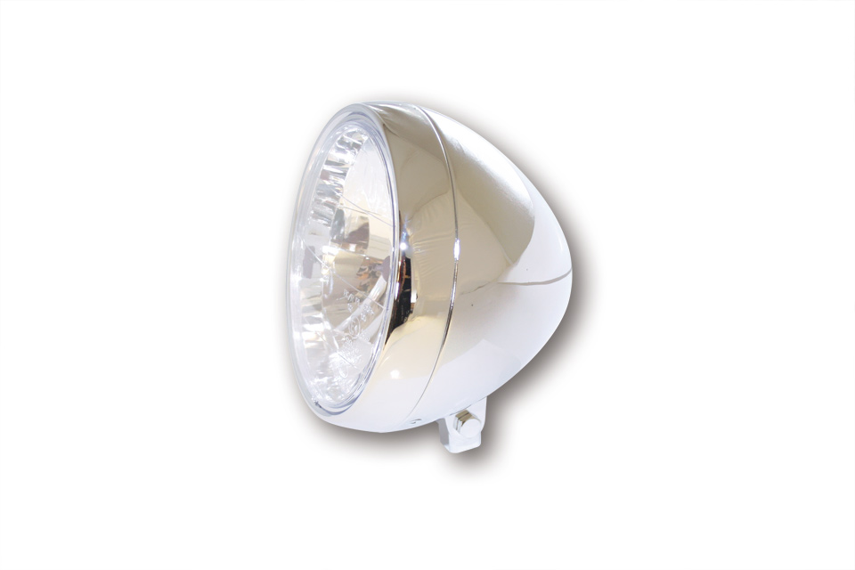 SHIN YO Scheinwerfer, 6 1/2 Zoll mit unterer Befestigung, Metallgehäuse verchromt, Klarglas-Reflektor mit Standlicht, E-geprüft.