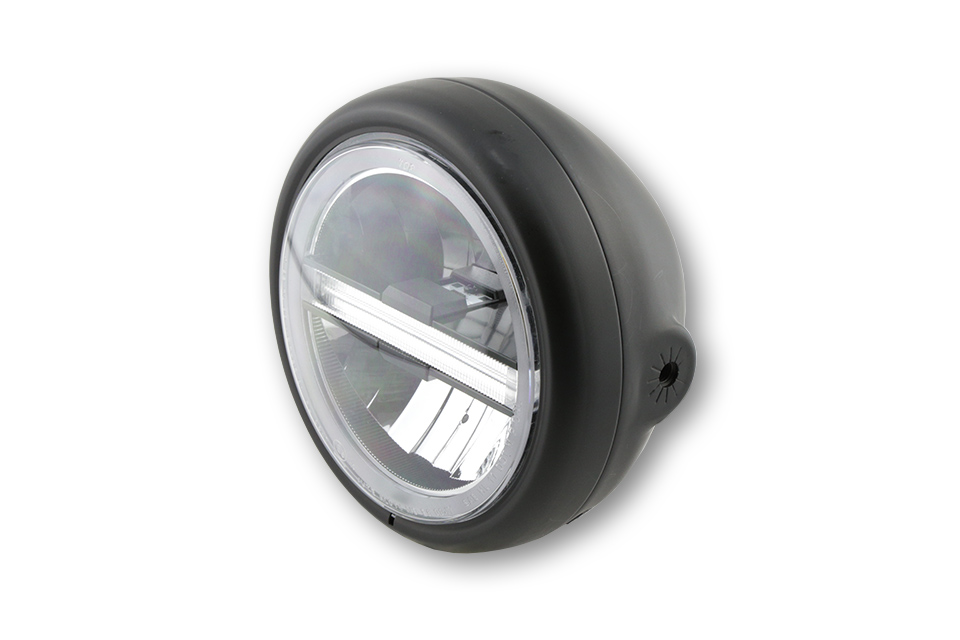5 3/4 Zoll LED-Scheinwerfer PECOS TYP 6 mit TFL, schwarz matt, seitliche Befestigung, E-geprüft