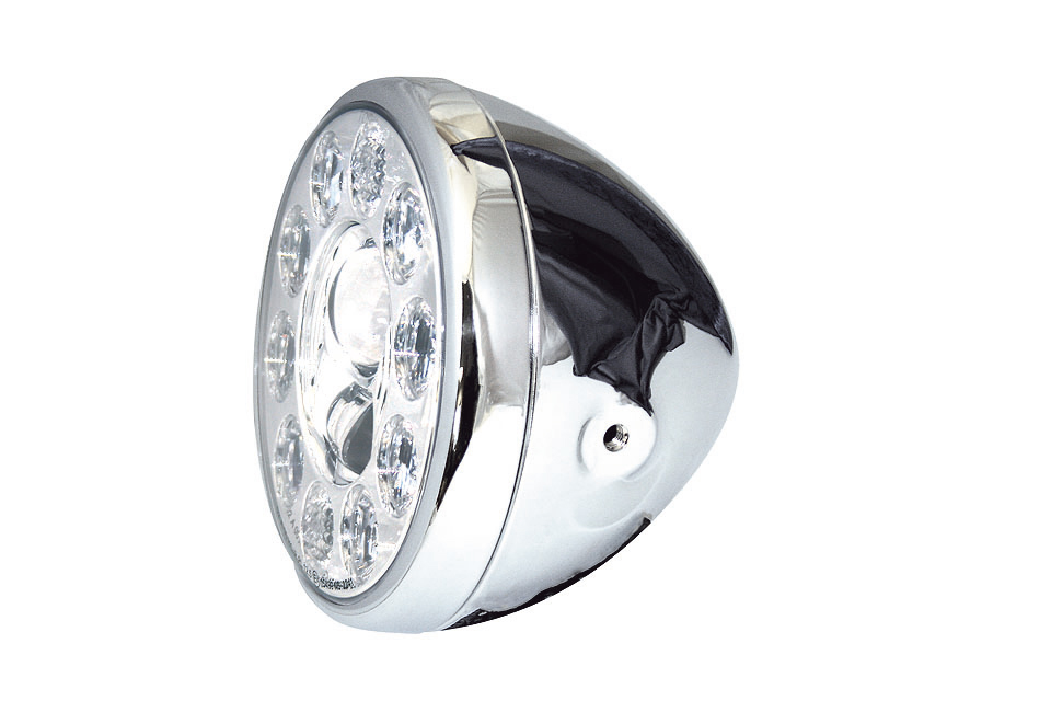 HIGHSIDER 7 Zoll LED-Scheinwerfer RENO TYP 1, Metallgehäuse mit EInsatz, klares Glas, rund, seitliche Befestigung, E-geprüftIn verschiedenen Farben erhältlich.
