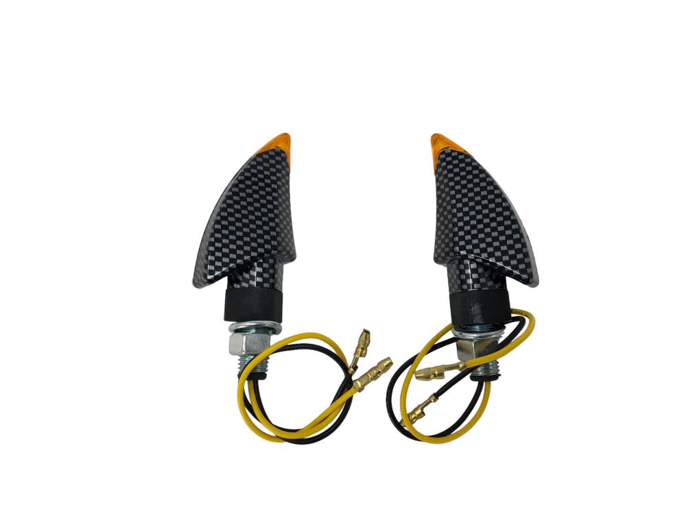 Highway Hawk LED Blinker Set "Shark" carbon Optik E-Markierung M10 Montage Kurzer Stiel (2 Stk)