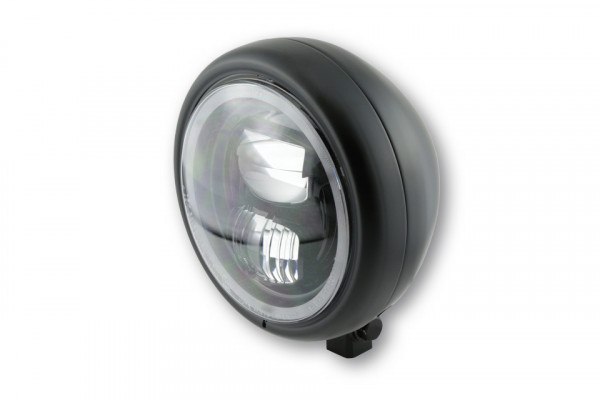 Highsider 5 3/4 Zoll LED-Scheinwerfer PECOS TYP 7 schwarz mit Standlichtring, untere Befestigung, E-geprüft (1 Stück)