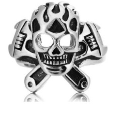 Ring "Skull with Tool Creak" / Size 10 (D=19,8mm) / Silver
