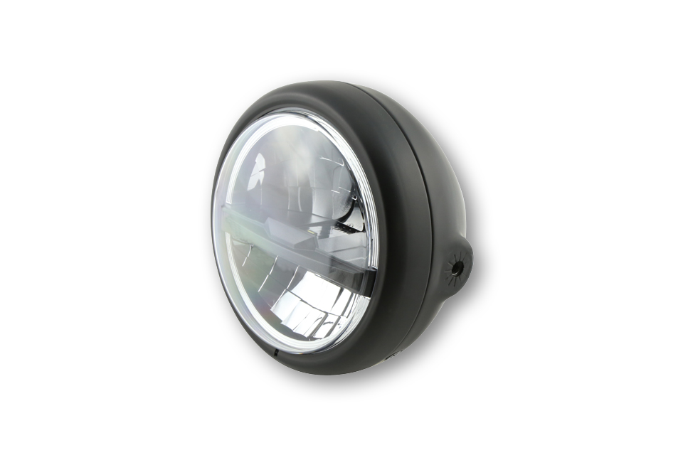 5 3/4 Zoll LED-Scheinwerfer PECOS TYP 5, schwarz matt, schwarze Blende., seitliche Befestigung, E-geprüft
