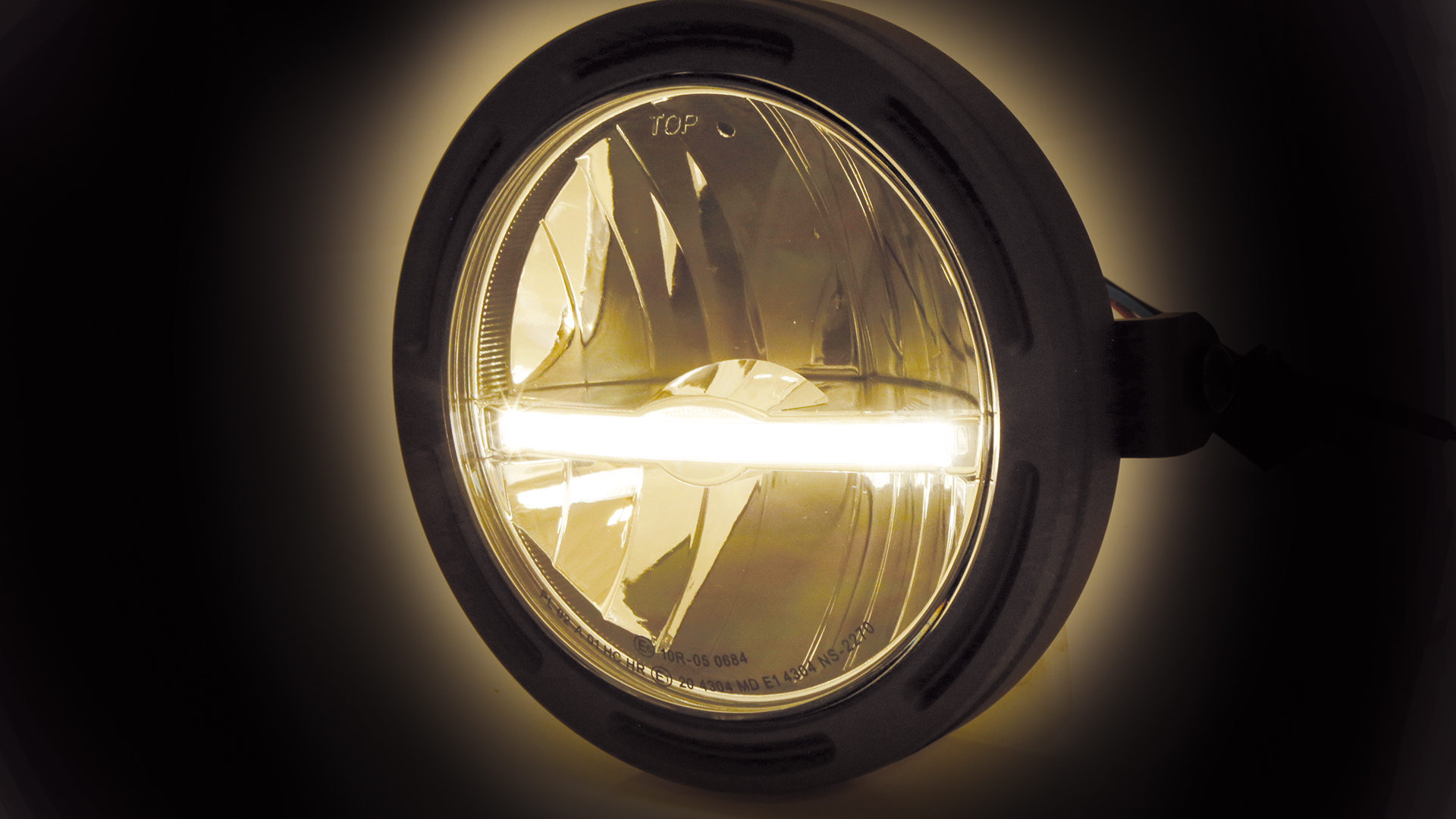 5 3/4 Zoll LED Hauptscheinwerfer FRAME-R2 JACKSON mit Standlichtleiste (Light guide system), rund, schwarz. Erhältlich mit seitlicher oder unterer Befestigung, E-geprüft.