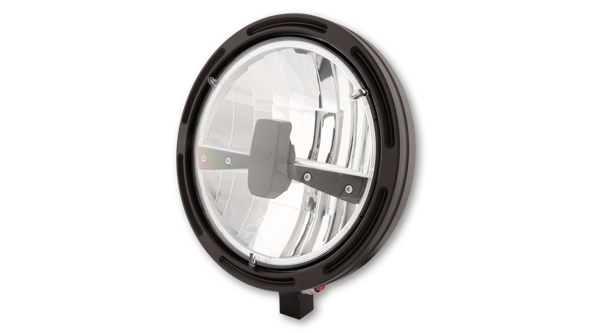 7 Zoll LED Hauptscheinwerfer TYP 3 mit Standlicht Funktion, rund mit verchromtem Reflektor, schwarzer Blende und klarem Glas,  E-geprüft. Erhältlich mit seitlicher und unterer Befestigung.