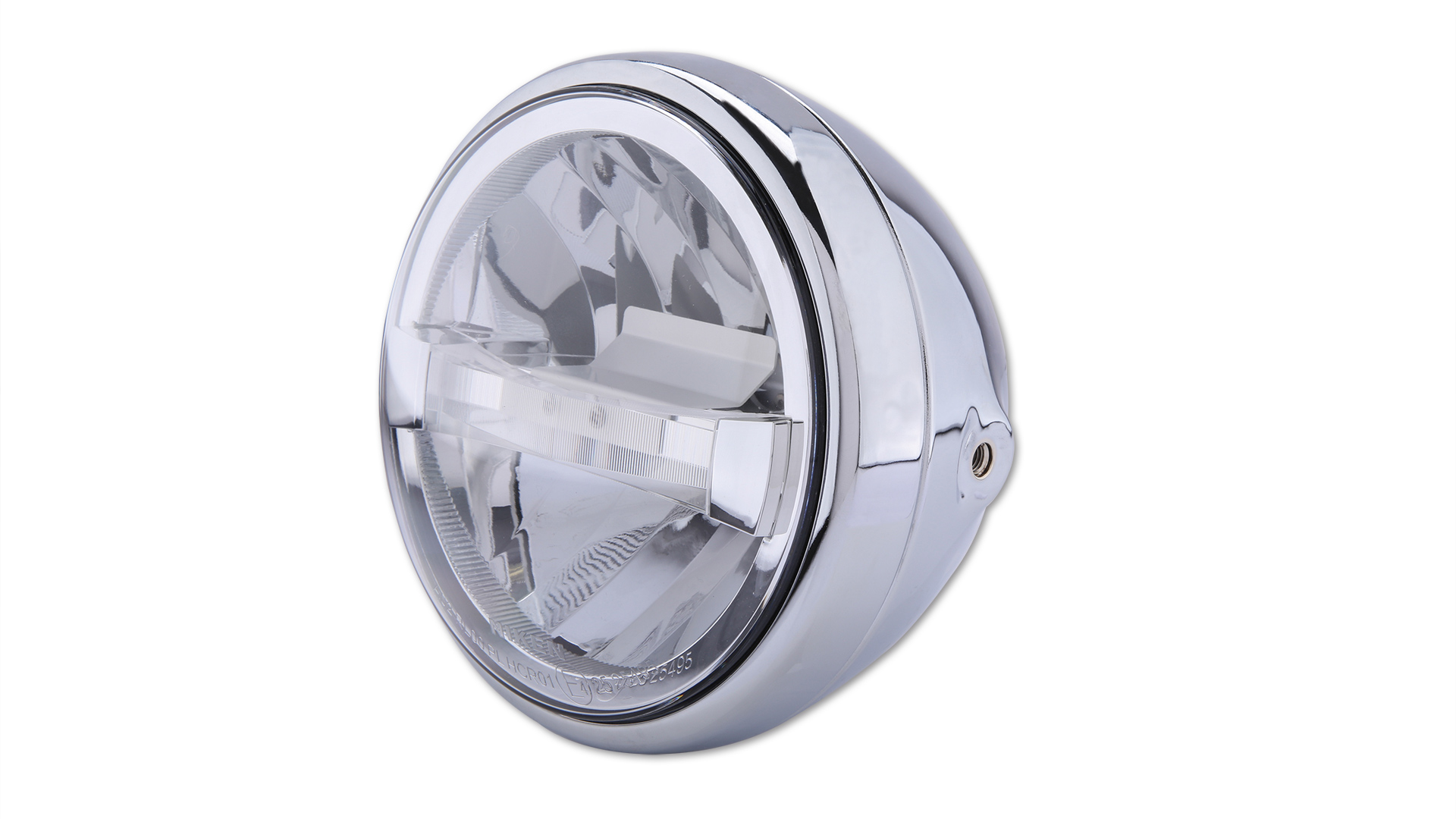 7 Zoll LED-Scheinwerfer RENO TYP 4 mit TFL, Metallgehäuse, klares Glas, rund, seitliche Befestigung, E-geprüft.
