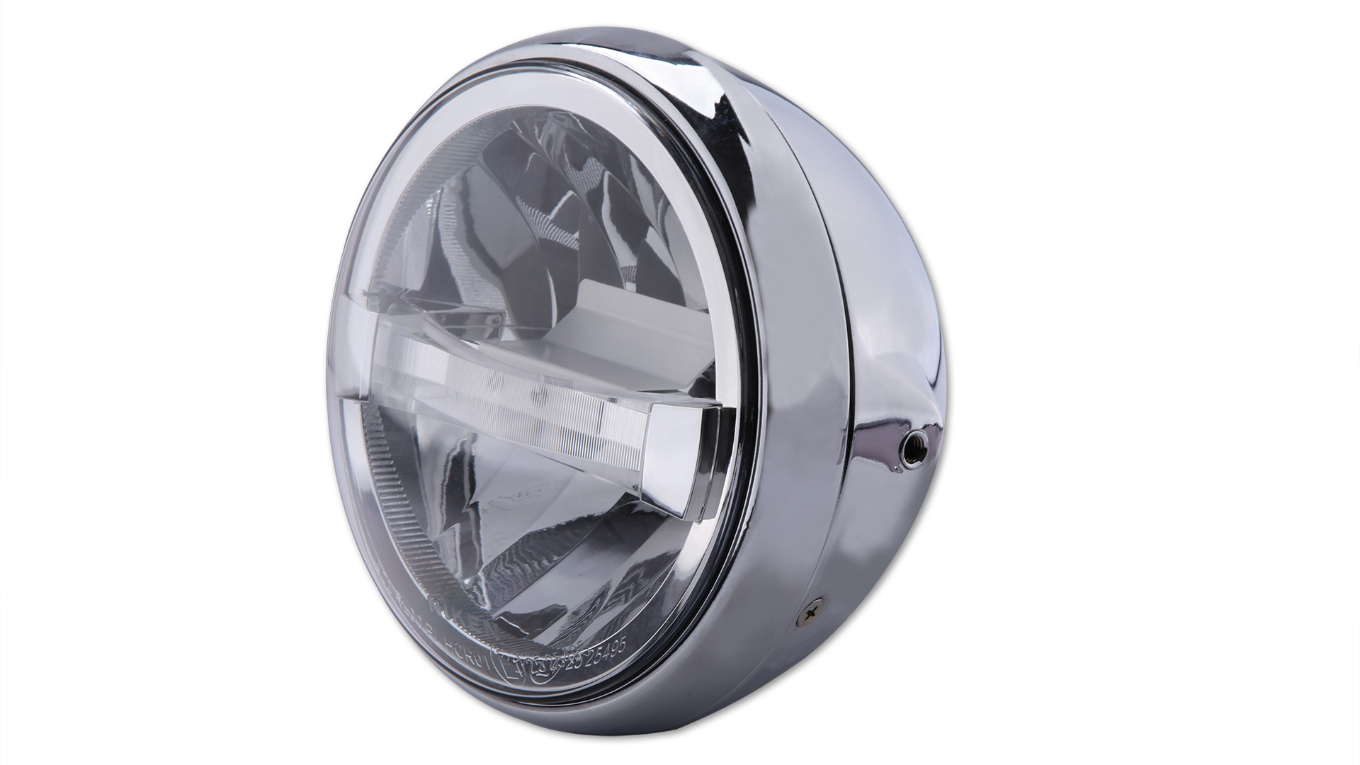 7 Zoll LED-Scheinwerfer BRITISH-STYLE TYP 4 mit TFL, Metallgehäuse, klares Glas, rund, seitliche Befestigung, E-geprüft.