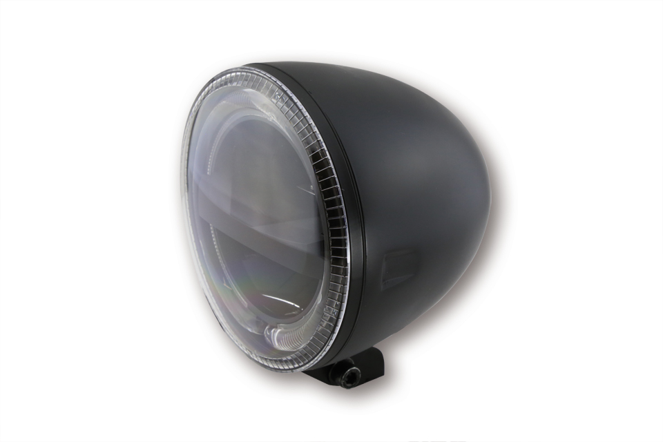 HIGHSIDER 5 3/4 Zoll LED-Hauptscheinwerfer CIRCLE mit DRL / PL , schwarzes Metallgehäuse, untere Befestigung, E-geprüft.