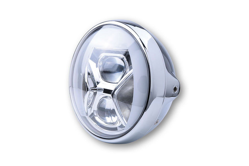 7 Zoll LED Scheinwerfer BRITISH-STYLE TYP 8 mit Tagfahr- und Kurvenlicht, E-geprüft, in verschiedenen Farben erhältlich.