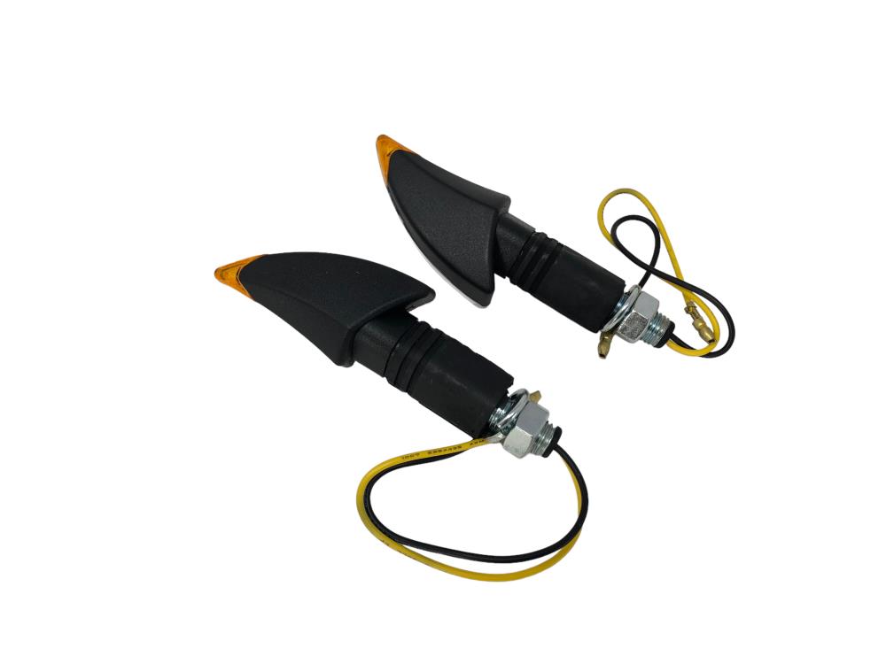 Highway Hawk LED Blinker Set "Shark" in schwarz E-Markierung M10 Gewinde langer Stiel (2 Stk)