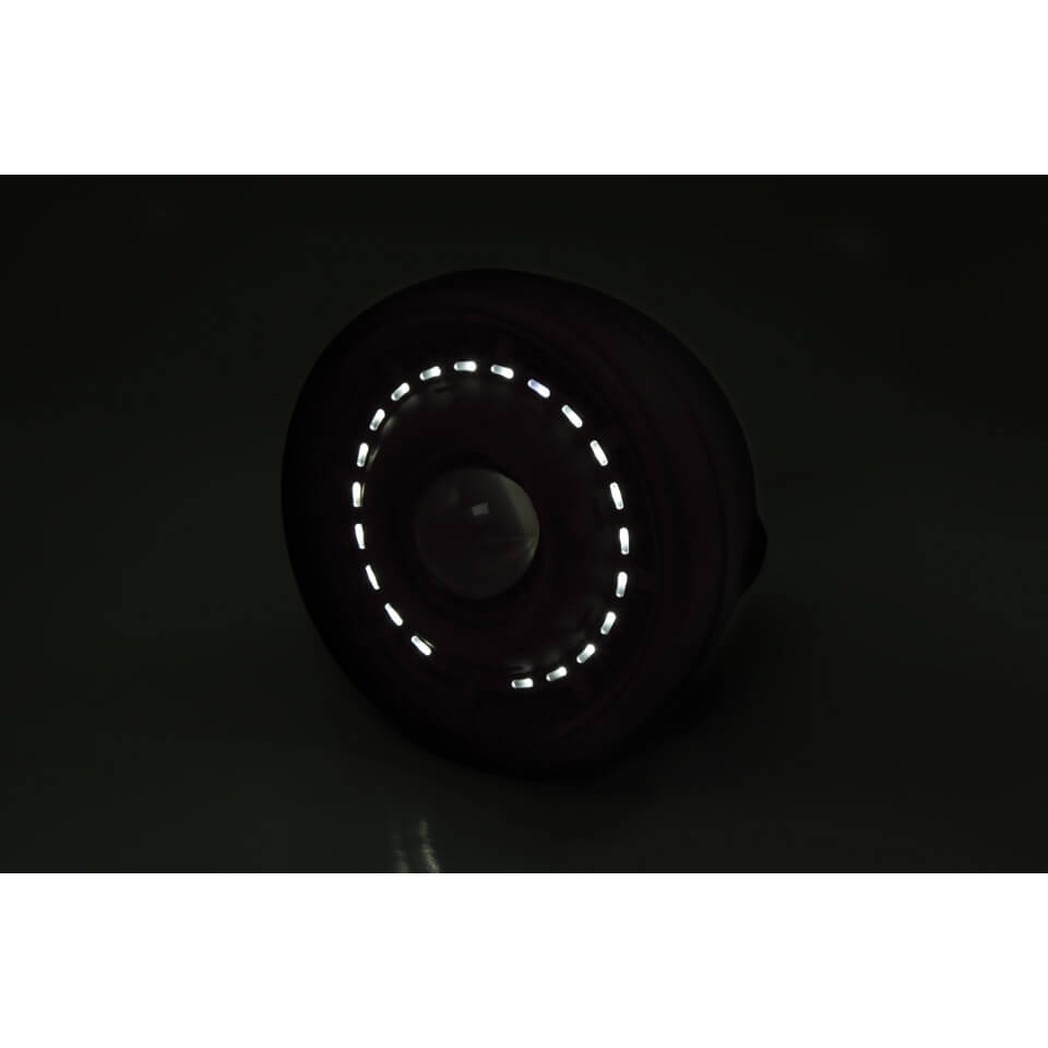 SHIN YO Ellipsoid-Scheinwerfer CYCLOPS mit elektronischer Blende für Abblend-, und Fernlicht, ringförmige LED-Positionsleuchte, Metallgehäuse schwarz matt, rund, seitliche Befestigung, E-geprüft