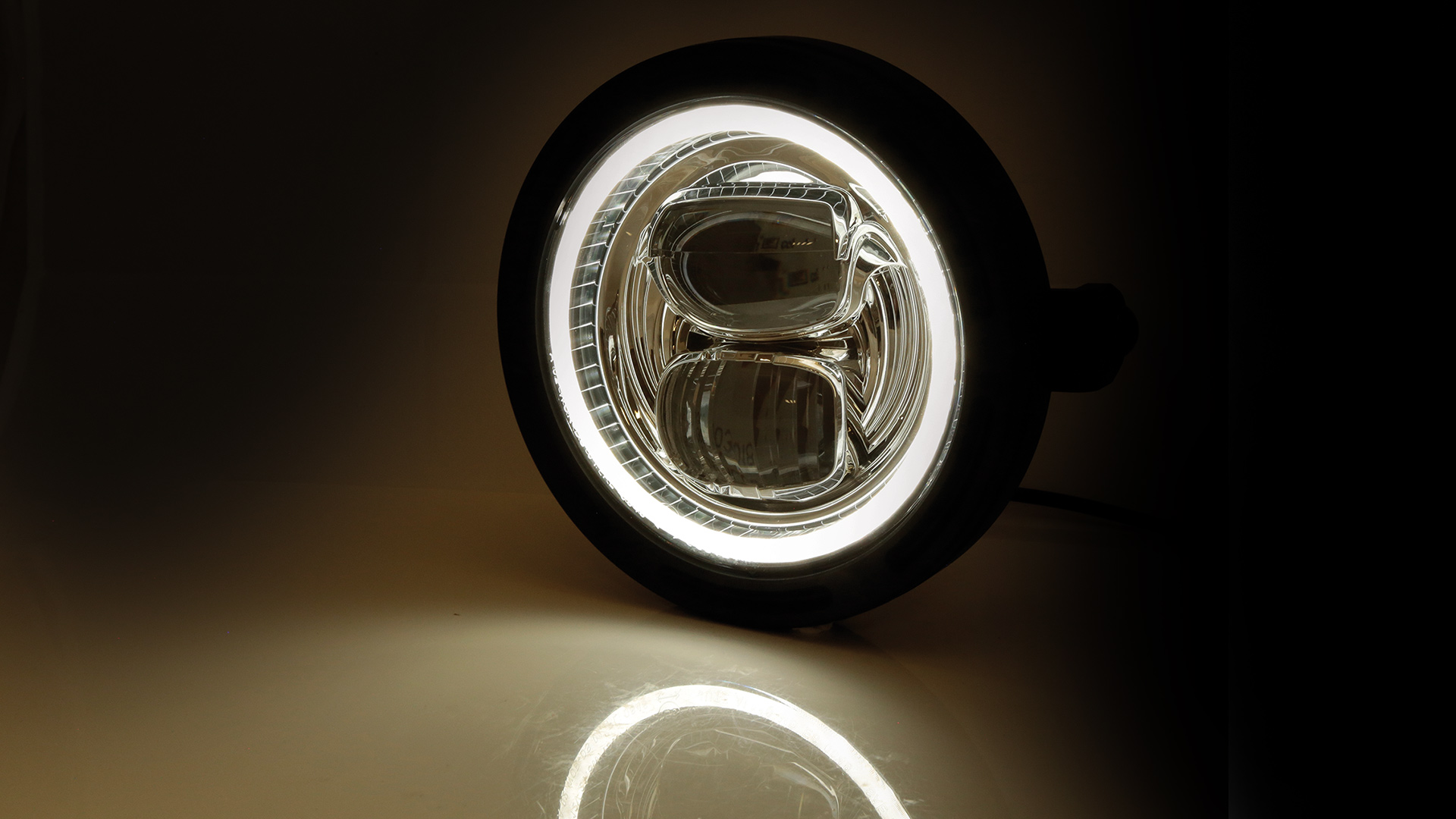 5 3/4 Zoll LED Hauptscheinwerfer FRAME-R2 TYP 7 mit Standlichtring, rund, schwarz. Erhältlich mit seitlicher und unterer Befestigung,  E-geprüft.