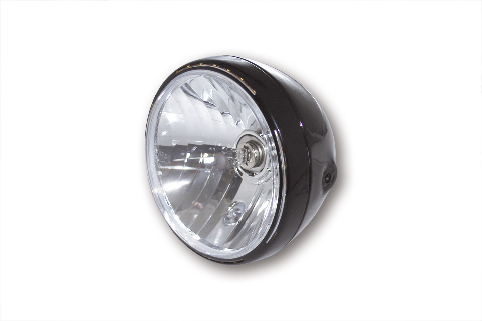 SHIN YO 7 Zoll Scheinwerfer RENO 2 mit LED-Positionsleuchte im Lampenring, Metallgehäuse, klares Glas (Prismenreflektor), rund, seitliche Befestigung, E-geprüft