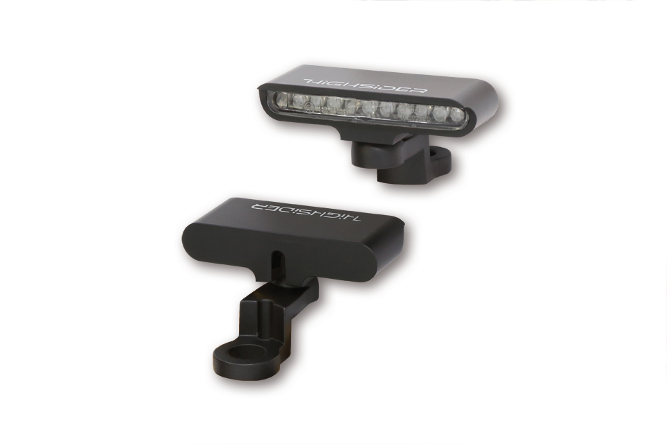 HIGHSIDER STRIPE LED Blinker, schwarz eloxiertes Aluminiumgehäuse mit Halter zur Befestigung am Spiegel, E-geprüft, Paar
