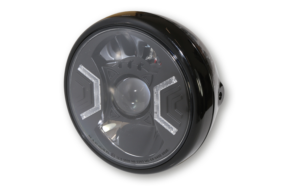 HIGHSIDER 7 Zoll LED-Scheinwerfer RENO TYP 2, Metallgehäuse, klares Glas, rund, seitliche Befestigung, E-geprüft.In verschiedenen Farben erhältlich.