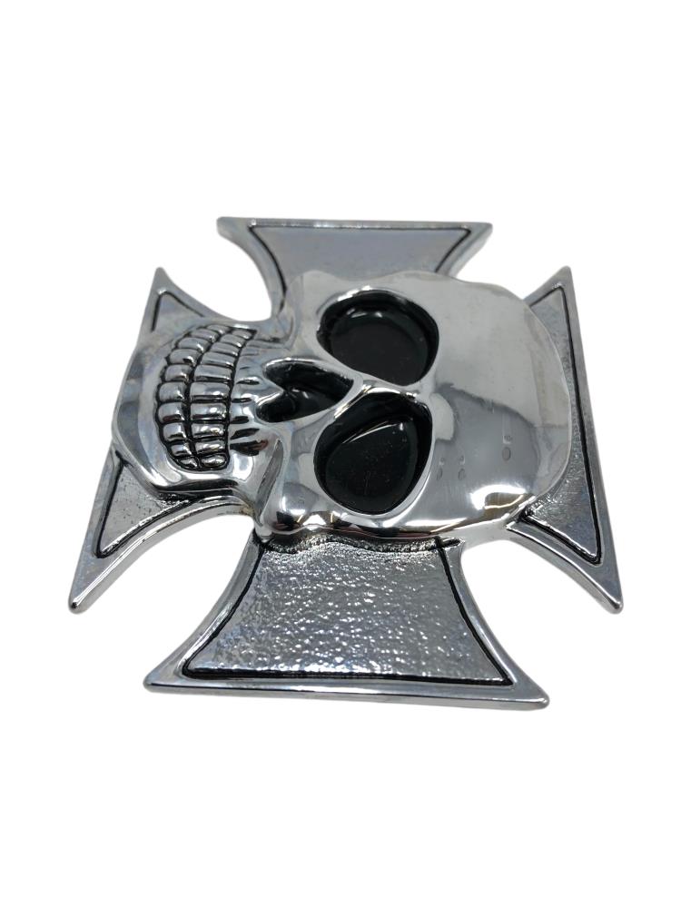 Highway Hawk Emblem "Eisernes Kreuz mit Totenkopf" in Chrom 7,5cm breit zum Aufkleben