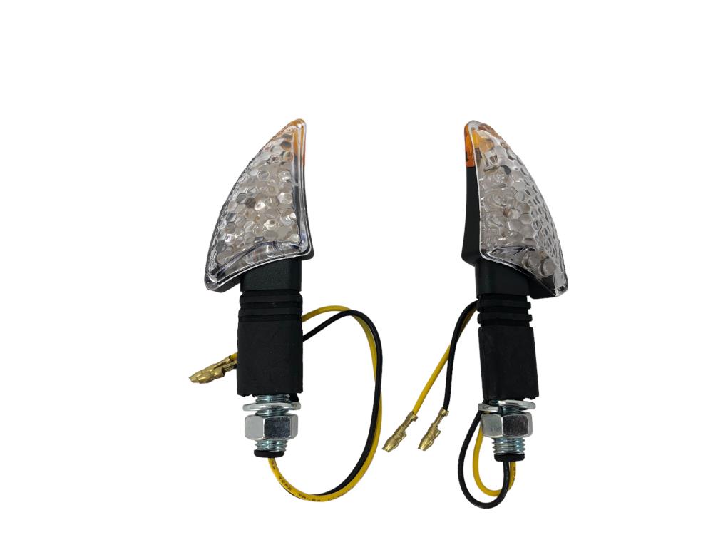 Highway Hawk LED Blinker Set "Shark" in schwarz E-Markierung M10 Gewinde langer Stiel (2 Stk)