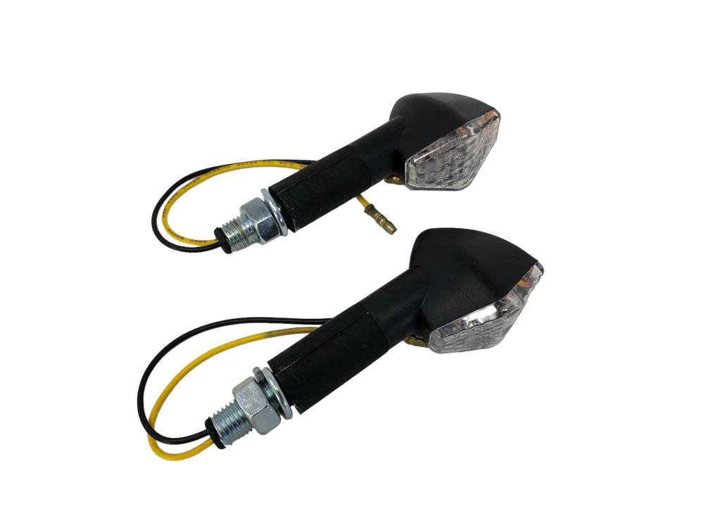 Highway Hawk Blinker-Set LED "Hexagon" in schwarz E-Markierung M10 Gewinde Langer Stiel (2 Stück)