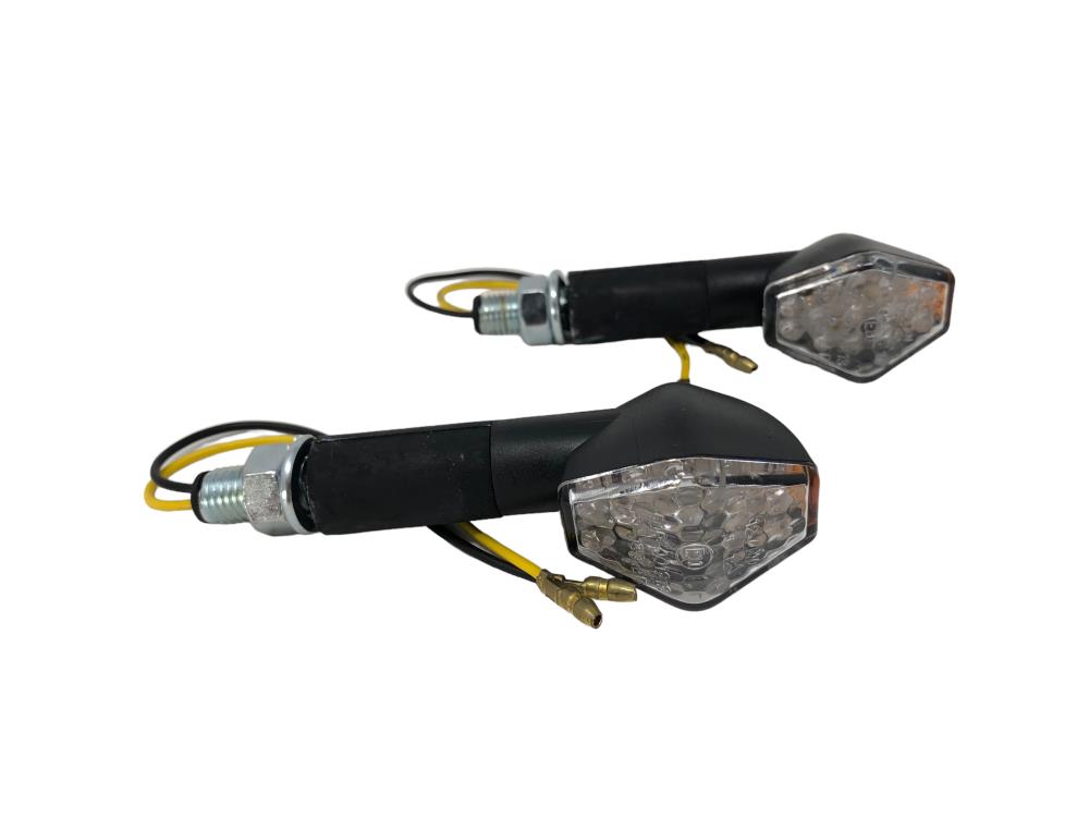 Highway Hawk Blinker-Set LED "Hexagon" in schwarz E-Markierung M10 Gewinde Langer Stiel (2 Stück)