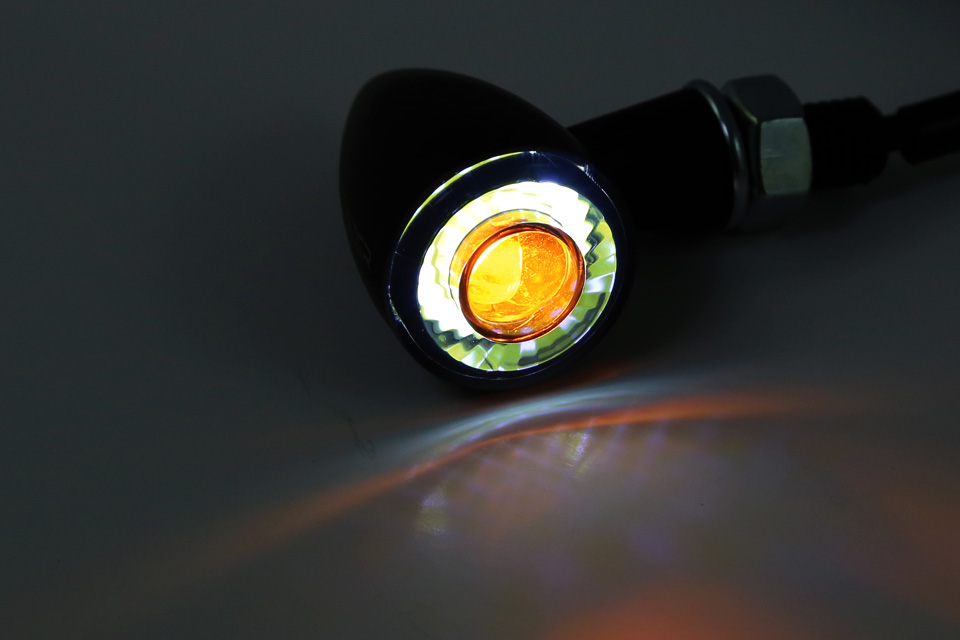 HIGHSIDER APOLLO BULLET LED Blinker/Positionsleuchte, schwarzes Alugehäuse, getöntes Glas, Paar, E-geprüft.
